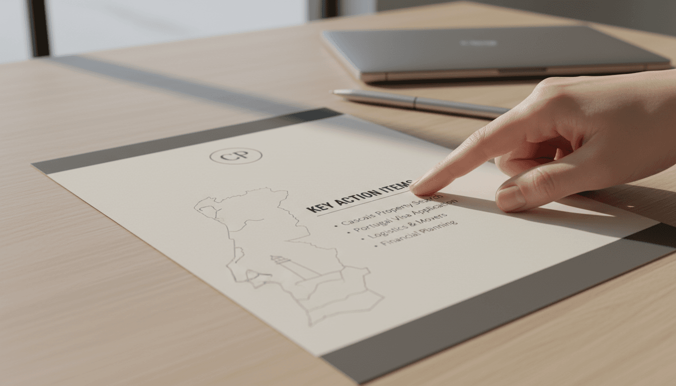 Documento de planejamento estratégico para relocação exibindo próximos passos