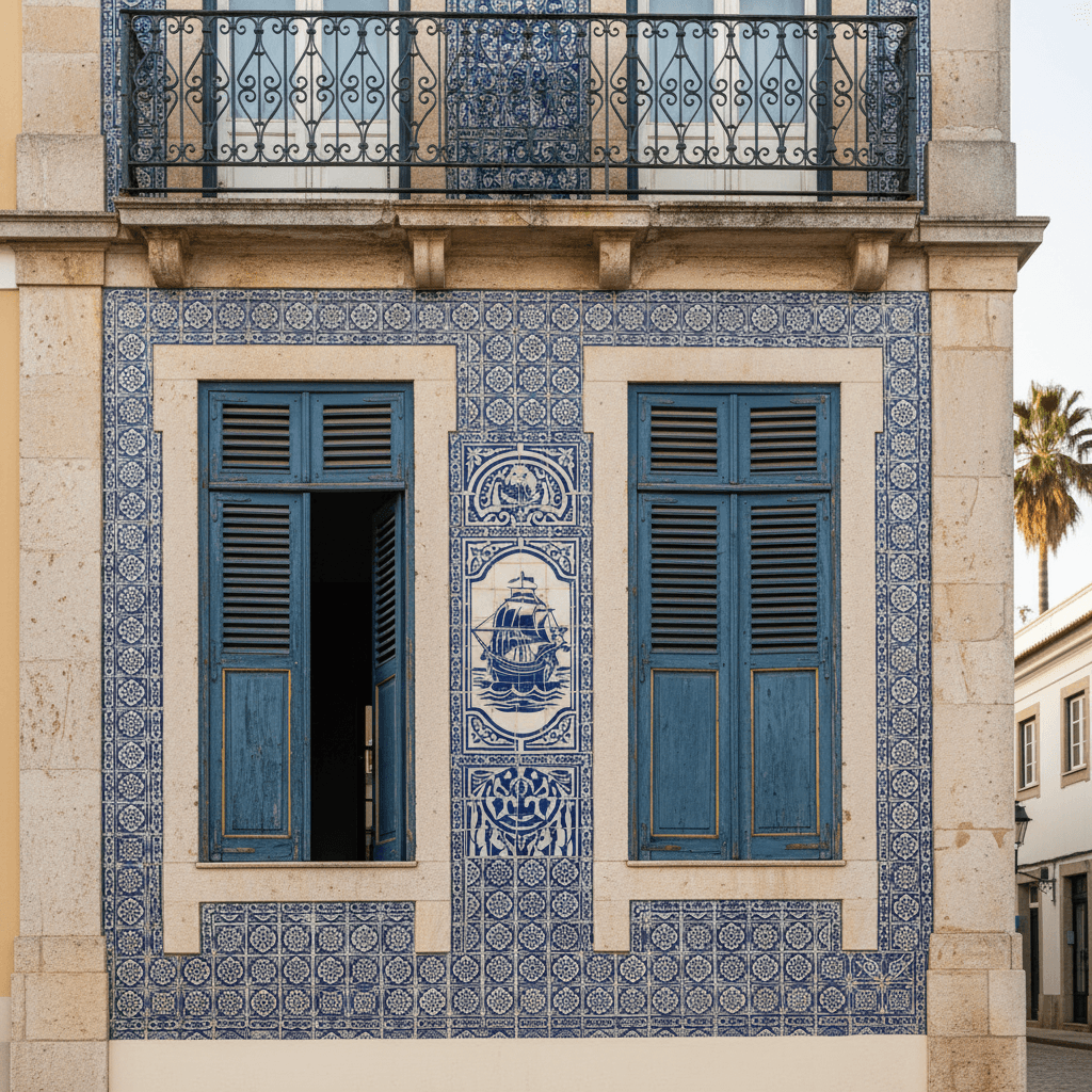 Fachada histórica portuguesa com azulejos tradicionais